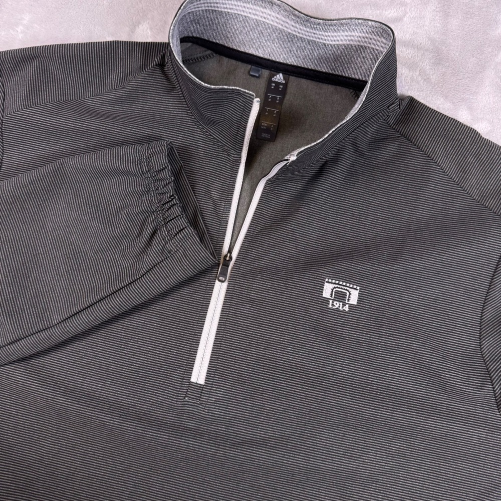 Adidas Mens Quarter Zip Pullover Grey Black Striped 1914 Graphic Size Medium